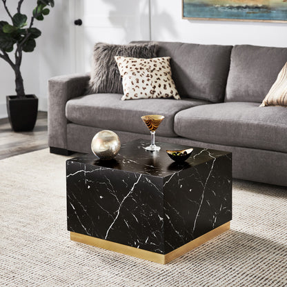 Faux Marble Coffee Table with Casters - Black, Square