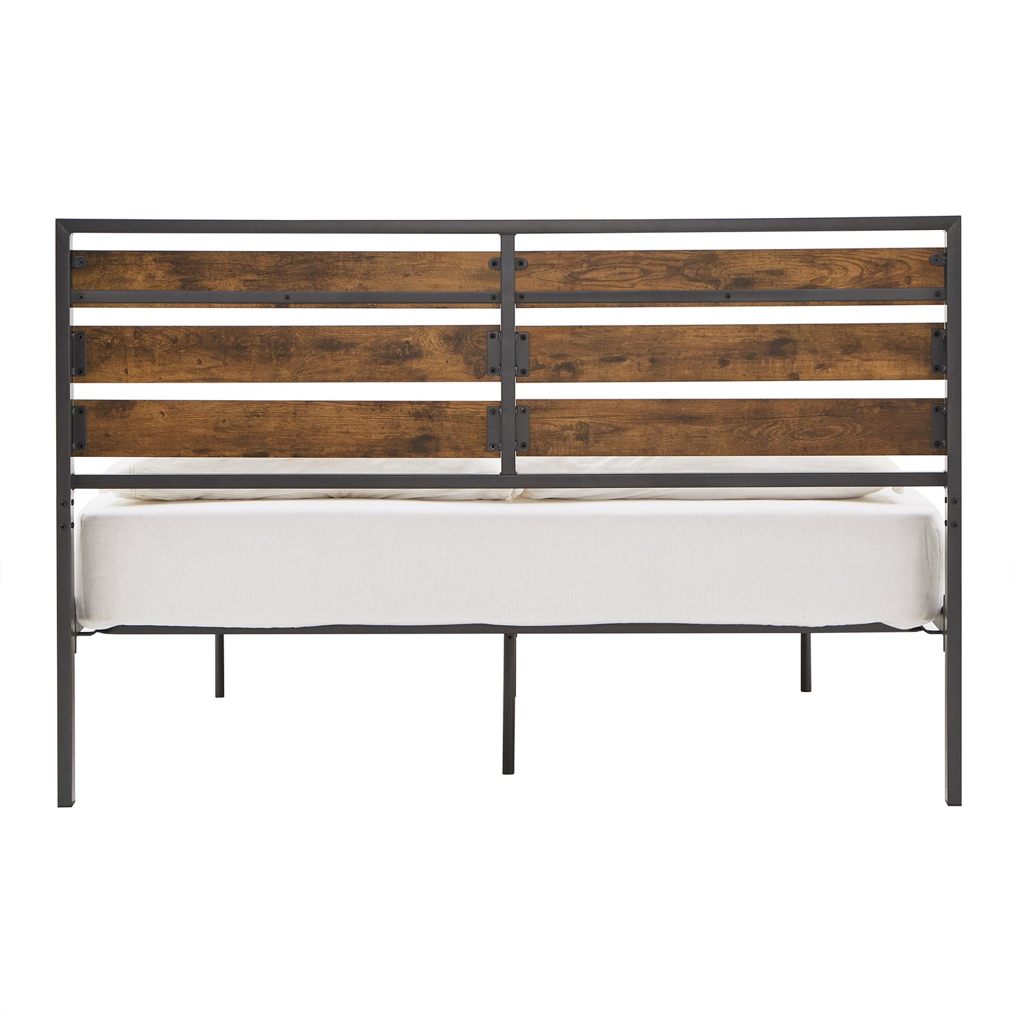 Low Profile Metal Platform Bed with Wood Finish Panels - Gray, Queen (Queen Size)