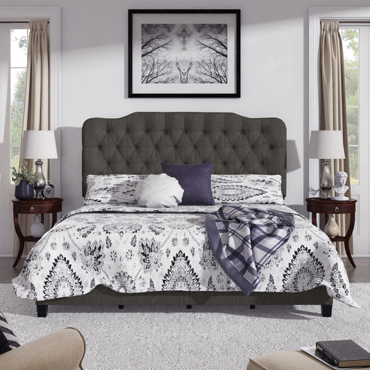 Adjustable Diamond Tufted Camelback Bed - Charcoal, King