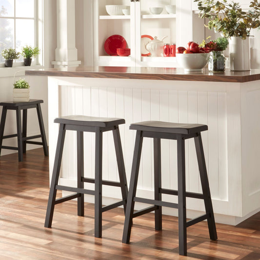 Saddle Seat 29-inch Bar Height Backless Stools (Set of 2) - Vulcan Black Finish