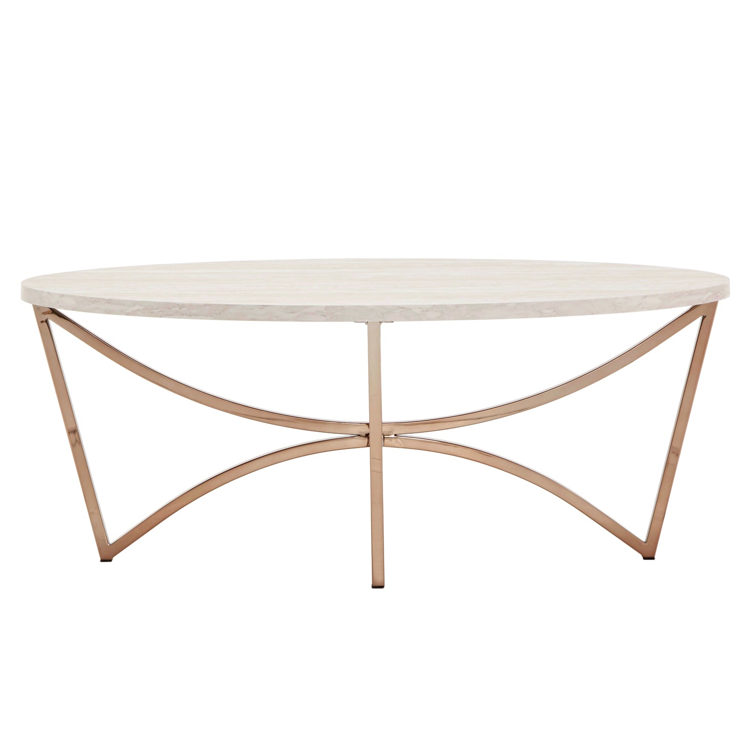 Champagne Gold Finish Coffee Table with White Faux Marble Top