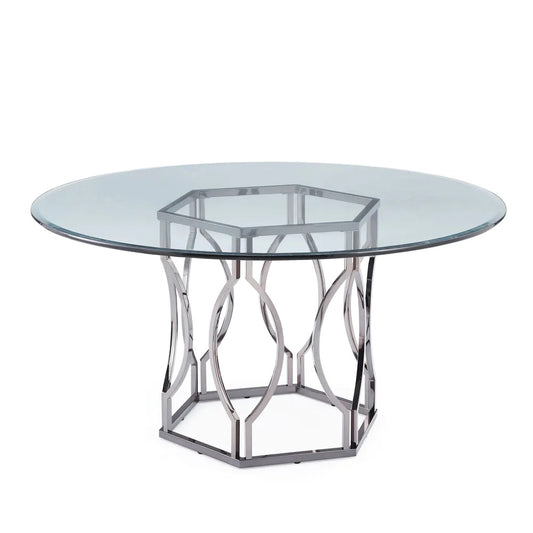 Black Nickel Plated Round Glass Dining Table