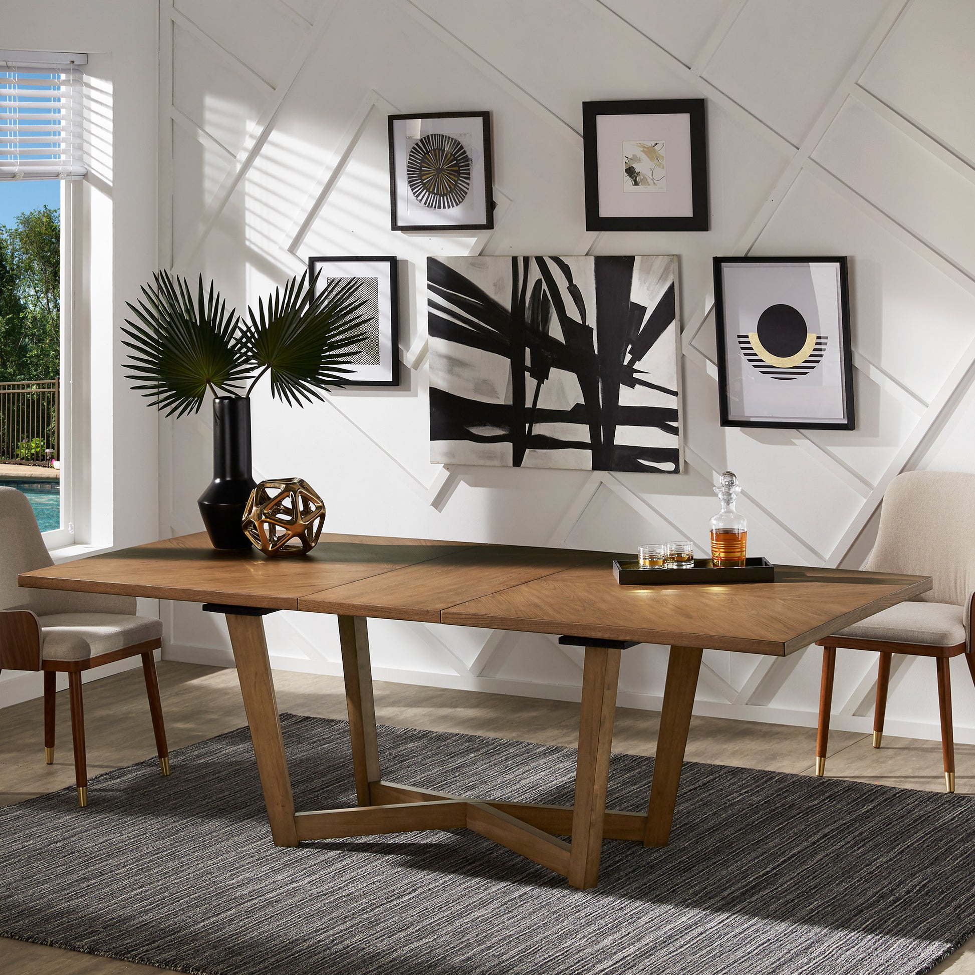 6-8 Person Mid-Century Extending Wood Dining Table Dark Walnut