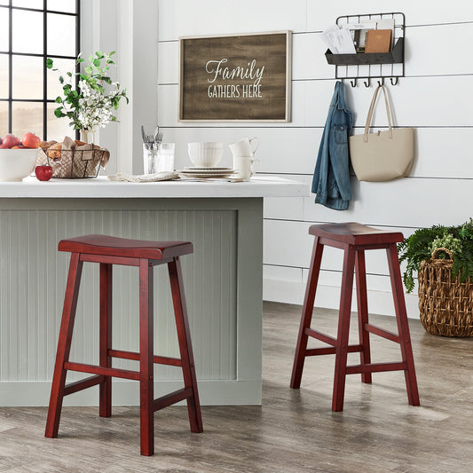 Saddle Seat 29" Bar Height Backless Stools (Set of 2) - Antique Berry Red Finish