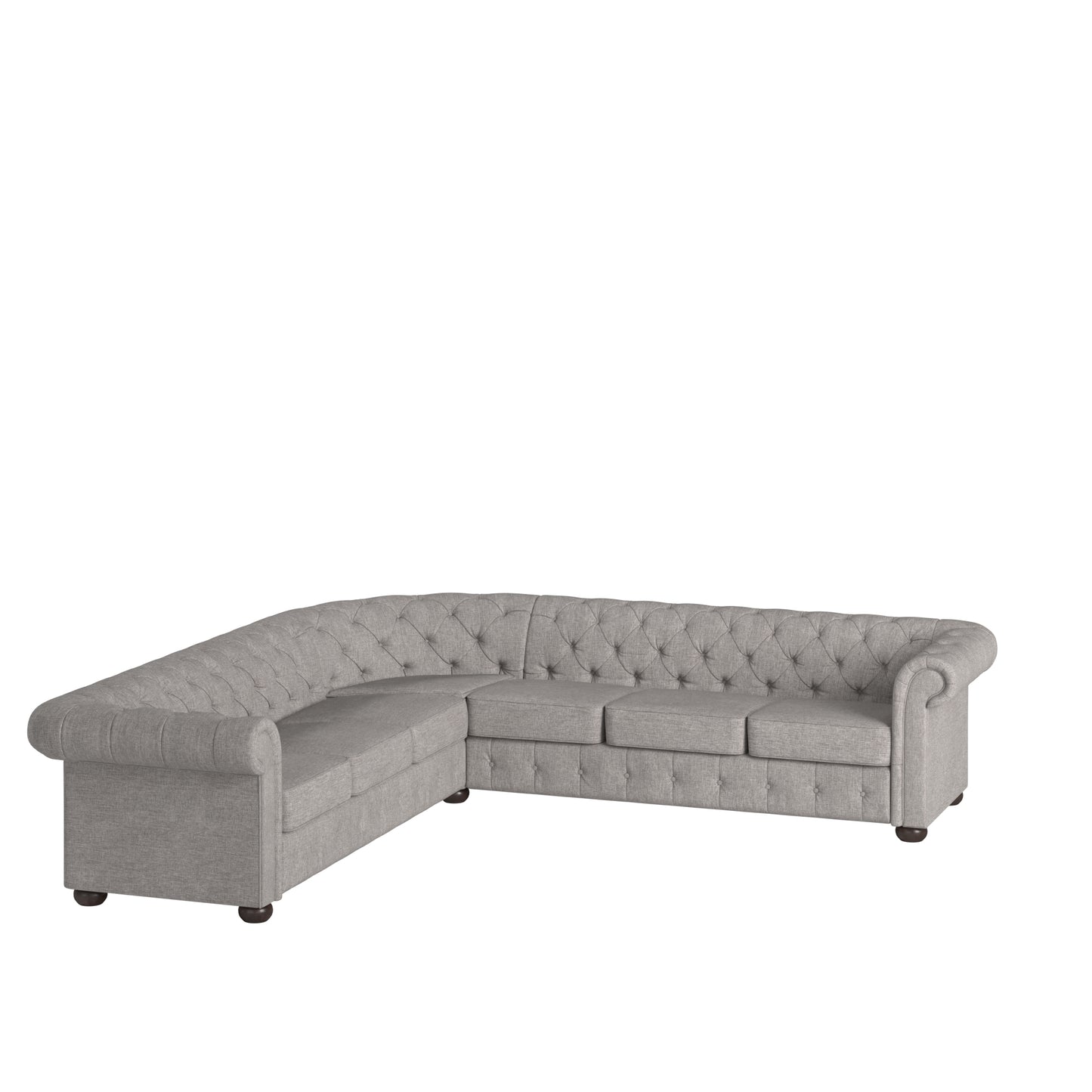 7-Seat L-Shaped Chesterfield Sectional Sofa - Grey Linen