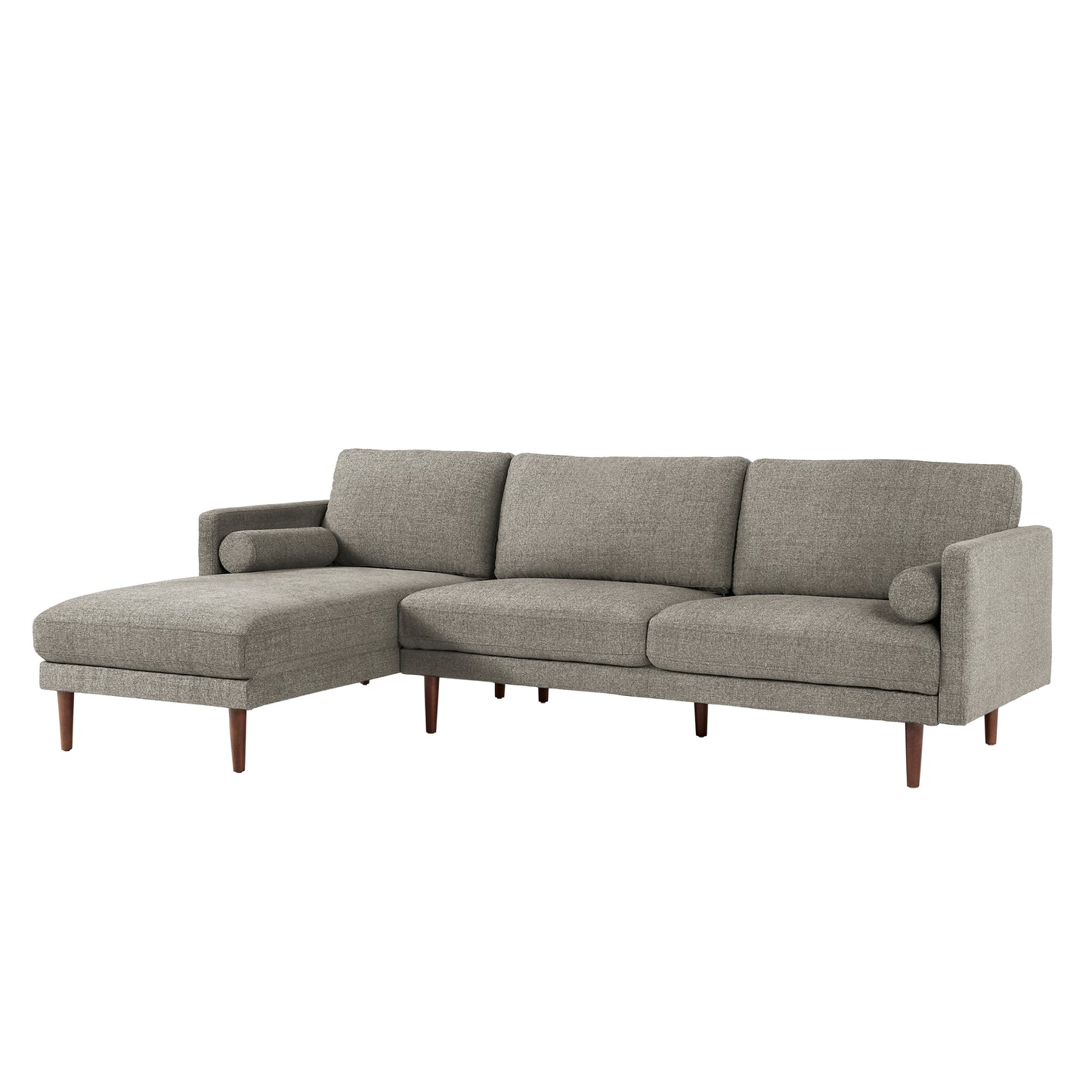 Mid-Century Upholstered Sectional Sofa - Light Grey, 3-Seat Sectional with Left-Facing Chaise