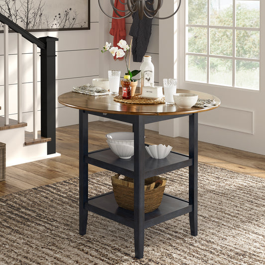 Antique Finish 2 Side Drop Leaf Round Counter Height Table - Antique Denim