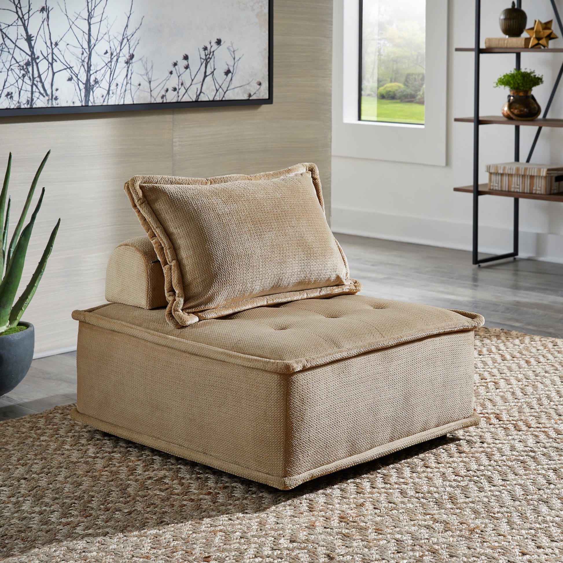 Velvet Tufted Modular Accent Chair with Pillow Back Taupe by