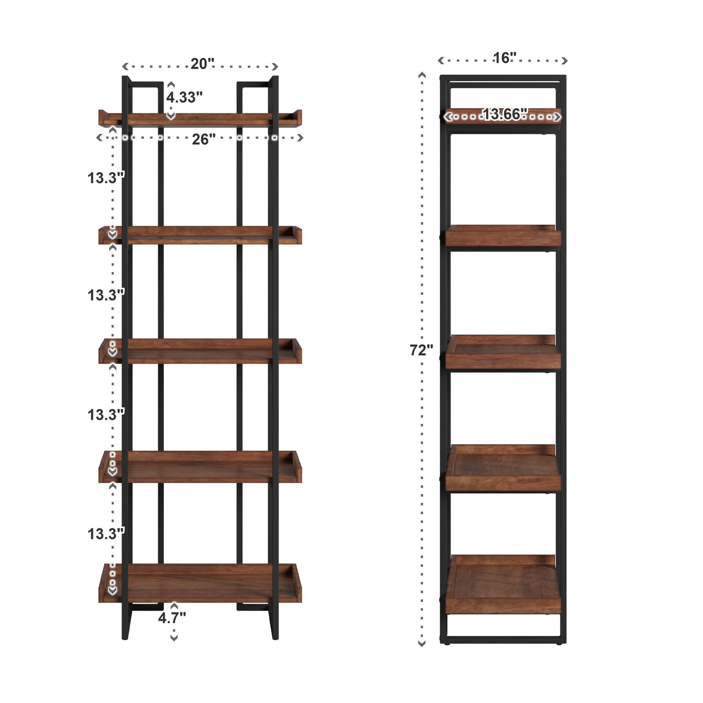 Rustic Brown Etagere Bookcase - 26-inch Wide Bookcase
