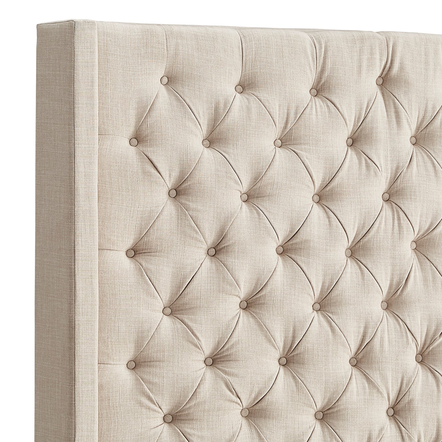Wingback Button Tufted Linen Fabric Headboard - Beige, 84-inch Height, Queen Size