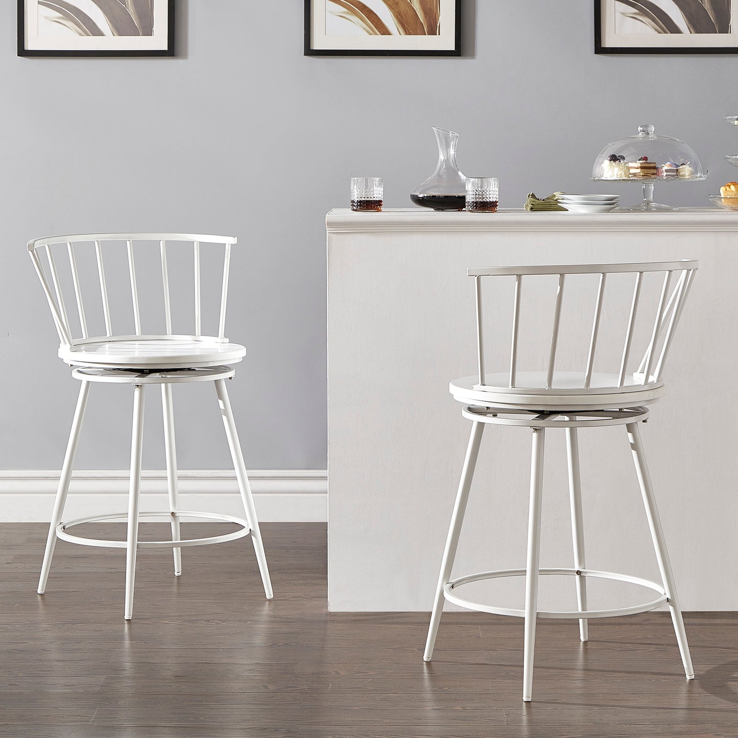Windsor Swivel Counter Stools with Low Back (Set of 2) - White