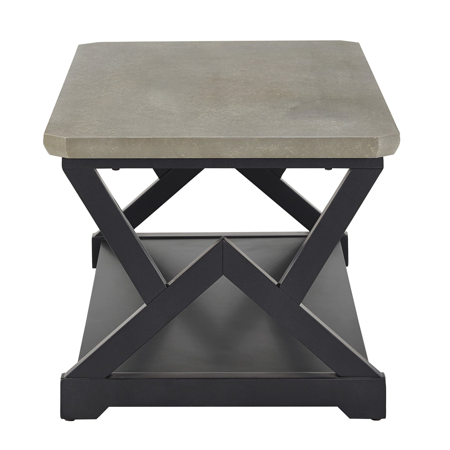 Black Finish Light Grey Fiber Cement Top Table - Coffee and End Table Set