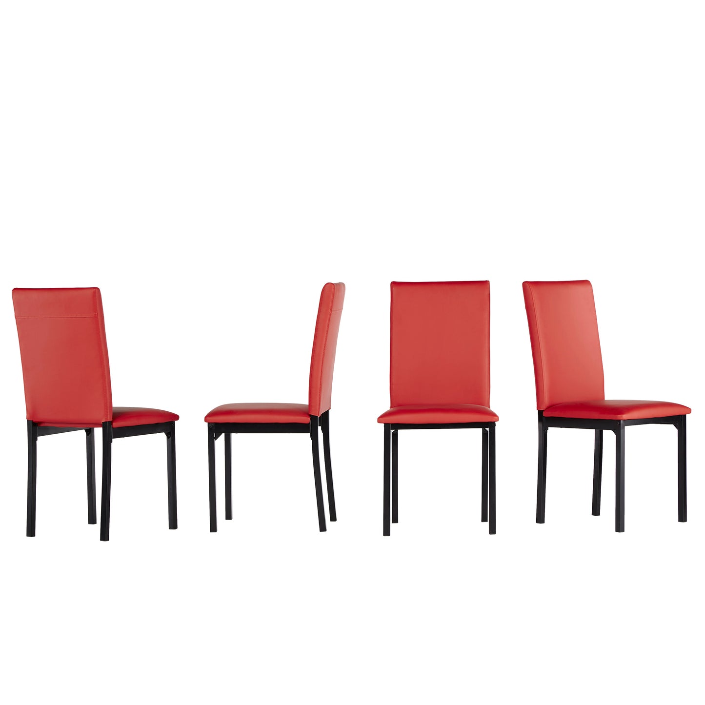 Metal Upholstered Dining Chairs - Red Faux Leather, Set of 4