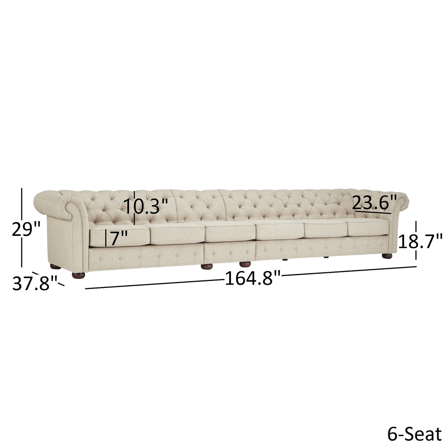 6-Seat Modular Chesterfield Sofa - Beige Linen