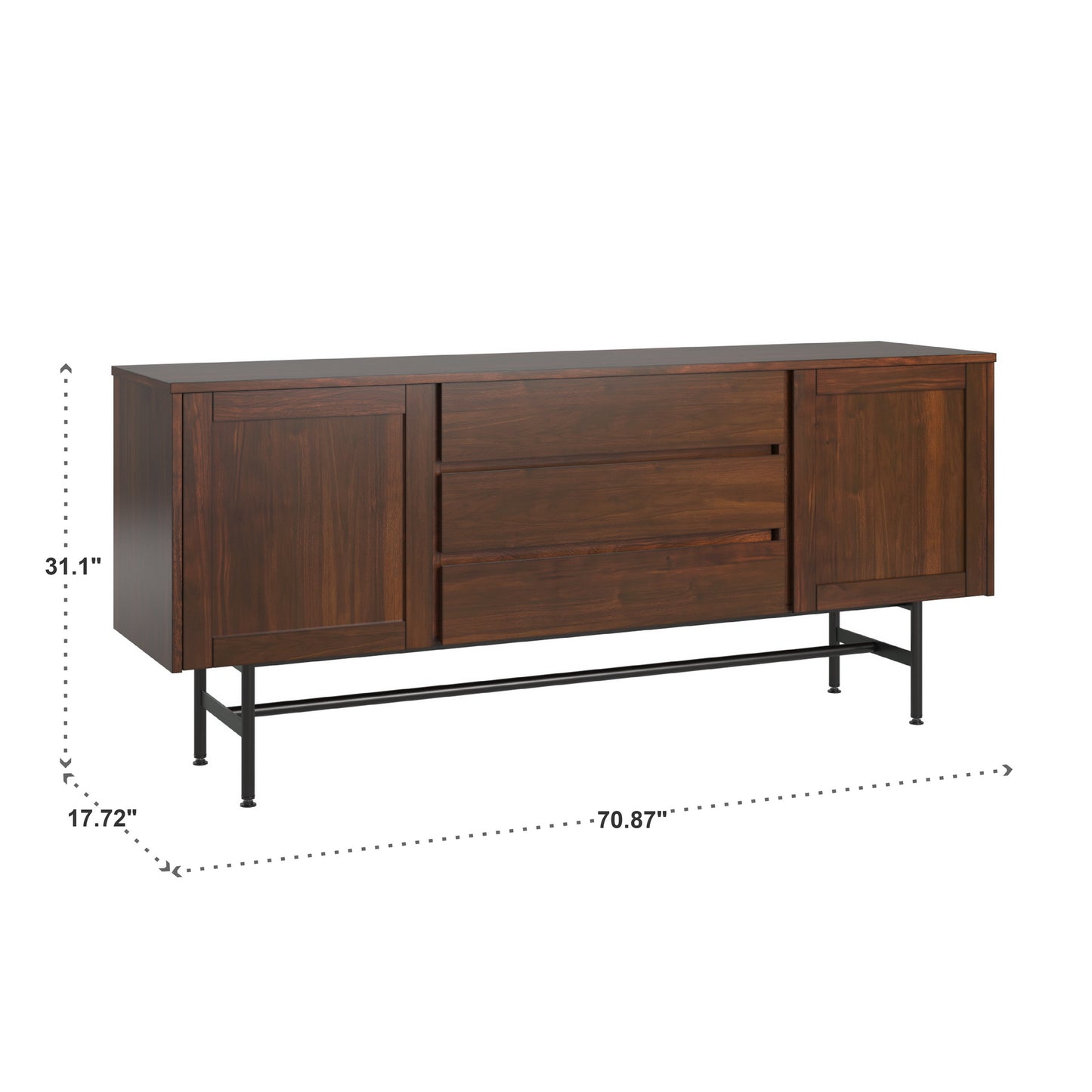 Wood and Metal 2-Door and 3-Drawer Server