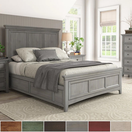 Wood Panel Platform Bed - Antique Grey Color Finish Queen Size
