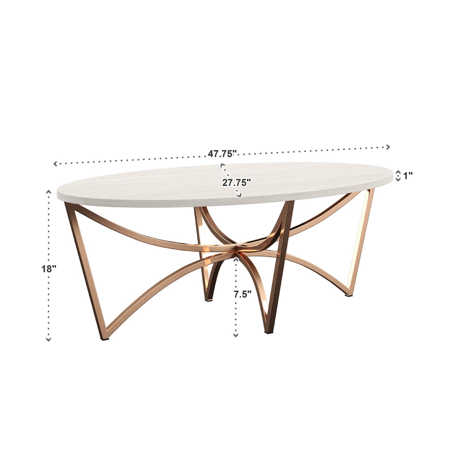 Champagne Gold Finish Coffee Table with White Faux Marble Top