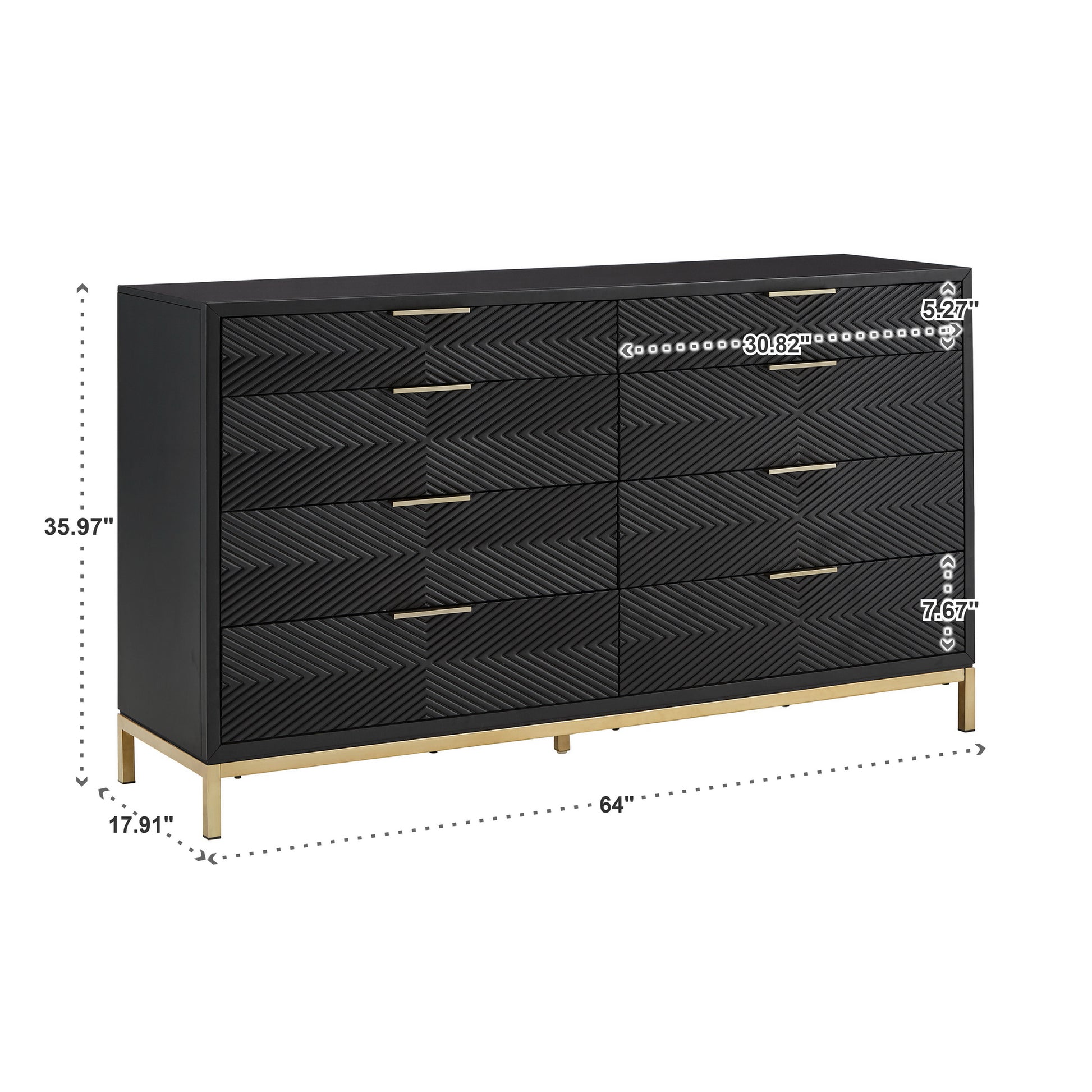 64" Wide 8 - Drawer Dresser - Black Finish, Gold Accent, Dresser Only by iNSPIRE Q Bold 64" Wide 8 - Drawer Dresser - Black Finish, Gold Accent, Dresser Only by iNSPIRE Q Bold