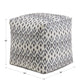 Upholstered Square Pouf Ottoman - Ivory & Blue Abstract Diamond Pattern Fabric