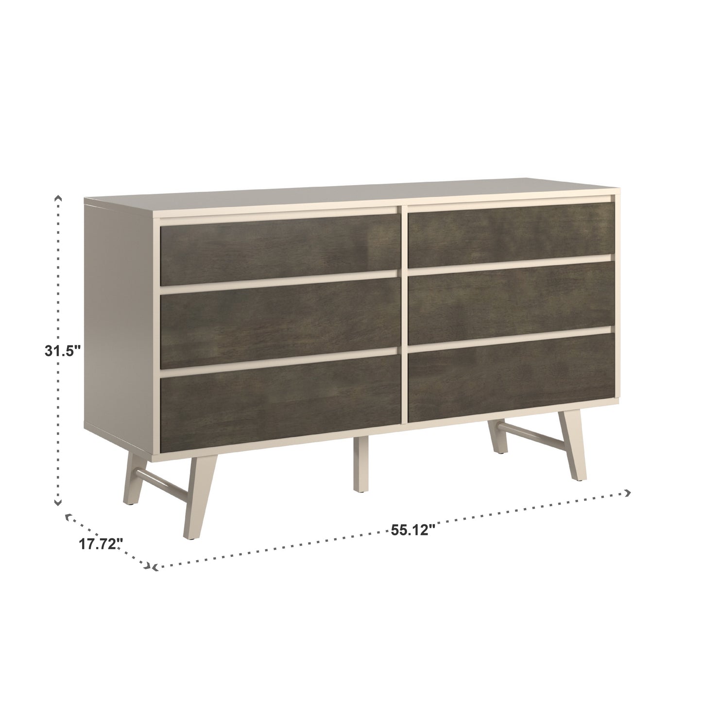 Butter White and Light Charcoal Finish 6-Drawer Dresser