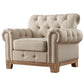 Tufted Rolled Arm Chesterfield Chair - Beige Linen
