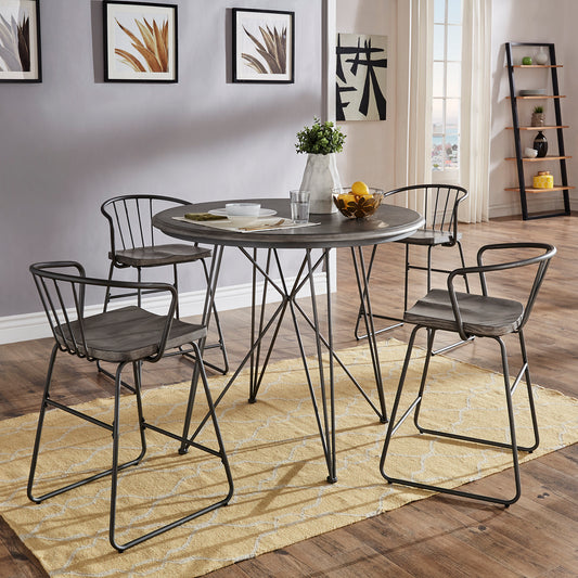 Iron and Grey Round Dining Set - Counter Height