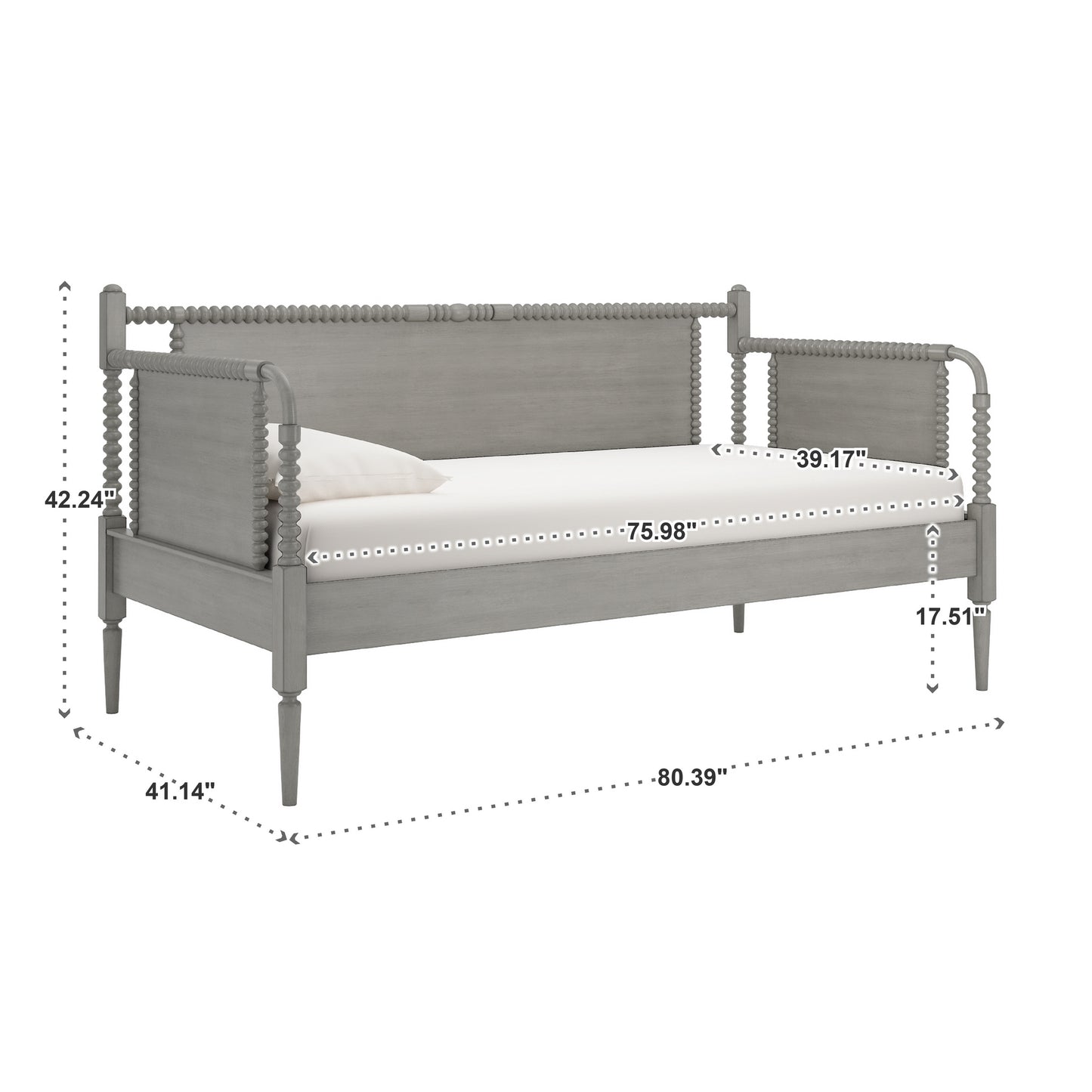 Traditional Beaded Wood Daybed - Antique Grey, No Trundle