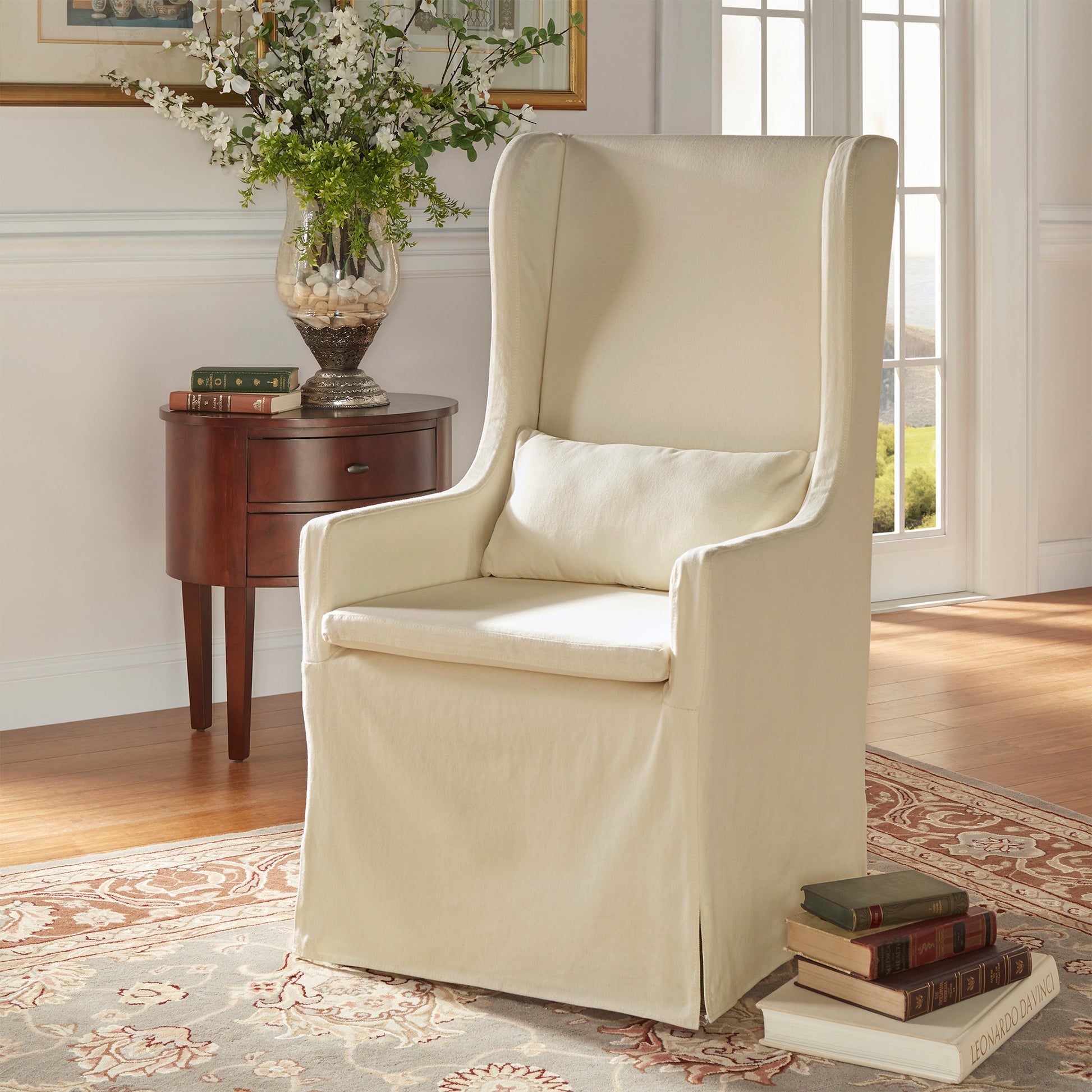 Cotton Wingback Dining Chair Slipcover Sure Fit Elegant Scroll