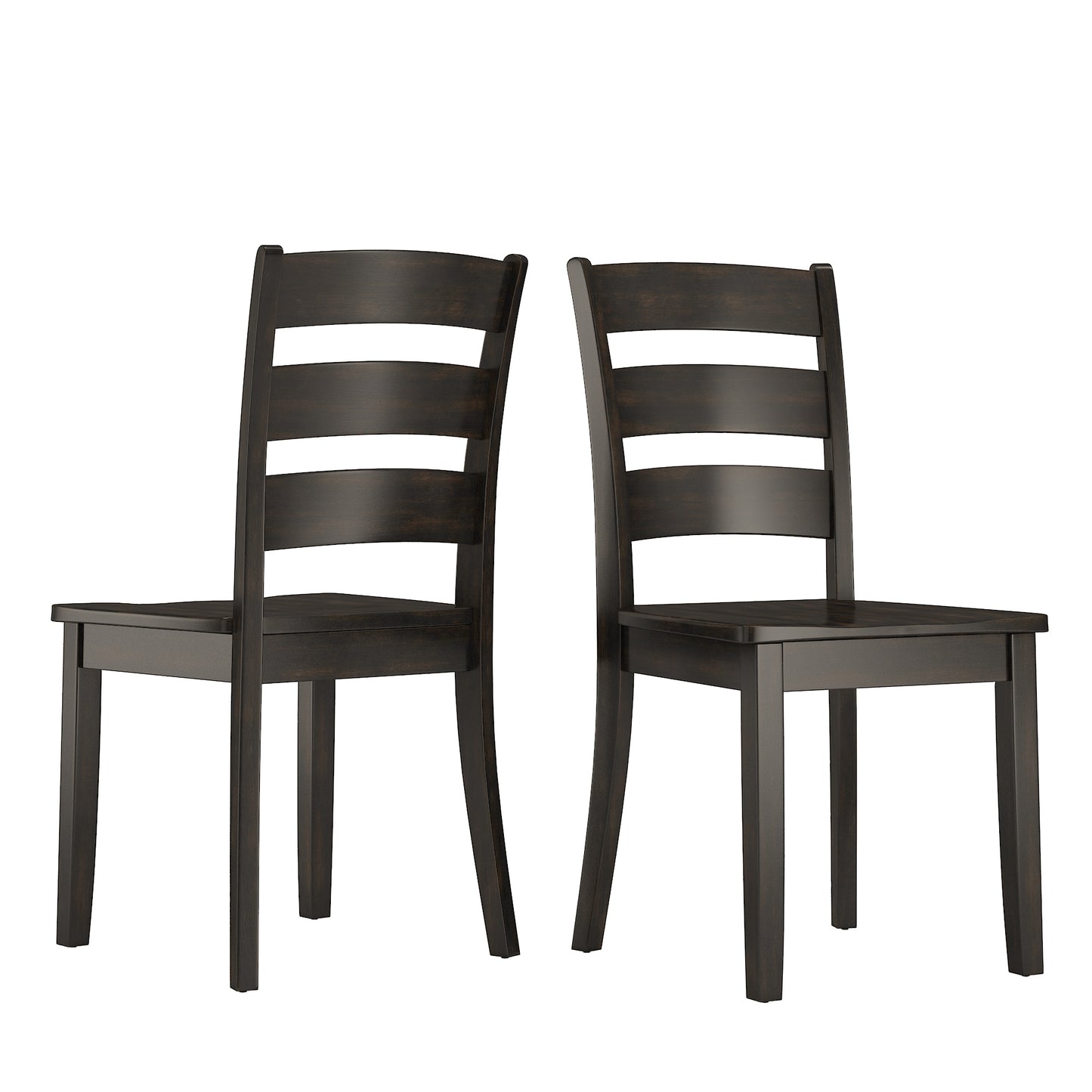 Ladder Back Wood Dining Chairs (Set of 2) - Antique Black Finish