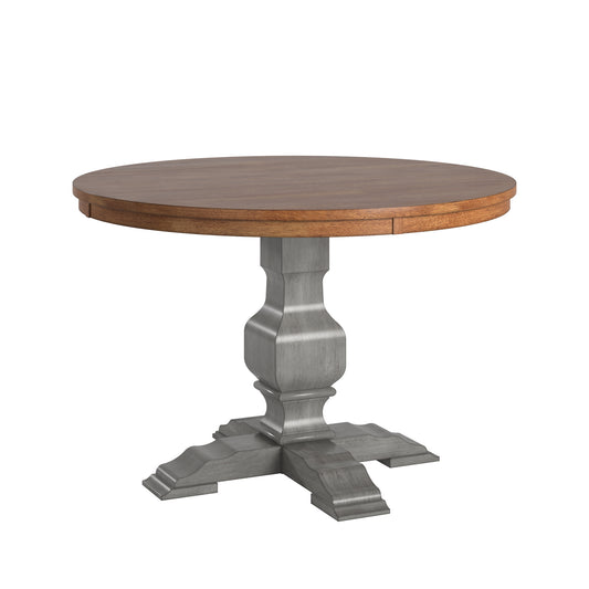 Two-Tone Round Solid Wood Top Dining Table - Oak Top with Antique Grey Base