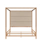 Metal Canopy Bed with Linen Panel Headboard - Off-White Linen, Champagne Gold Finish, King Size