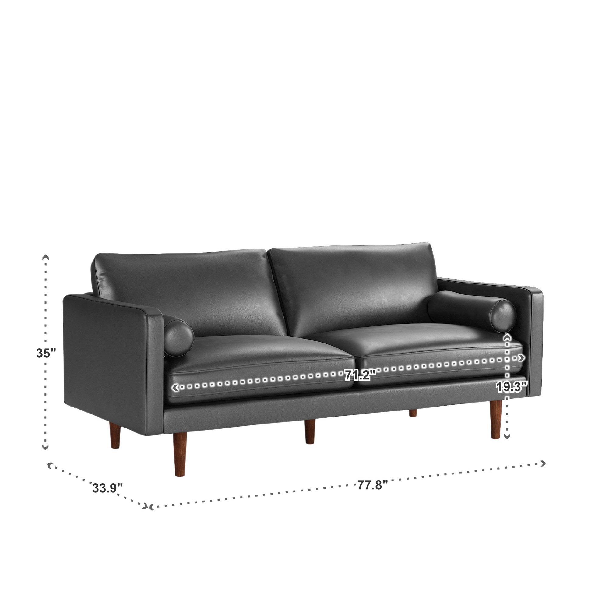 Mid-Century Faux Leather Sofa - Black