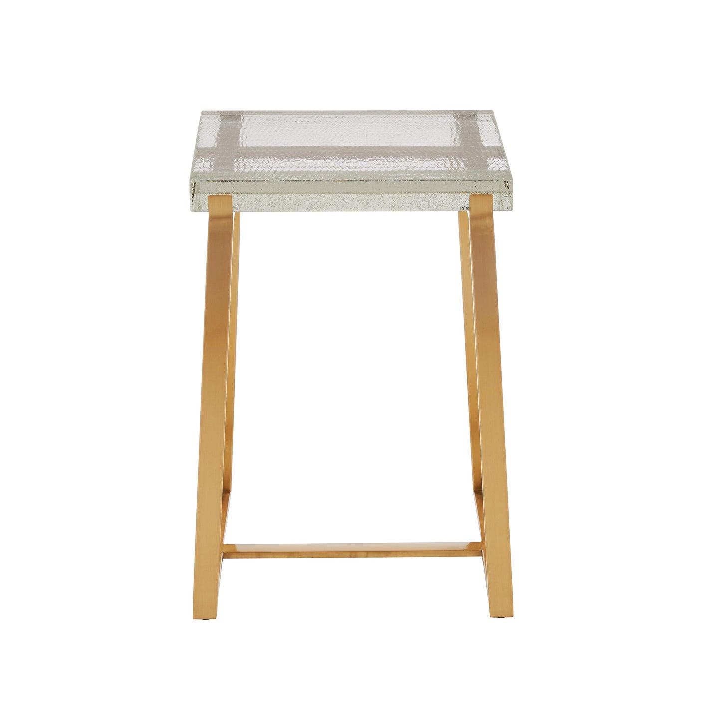 Stainless Steel Glass Top Table - Brass Finish, Square End Table