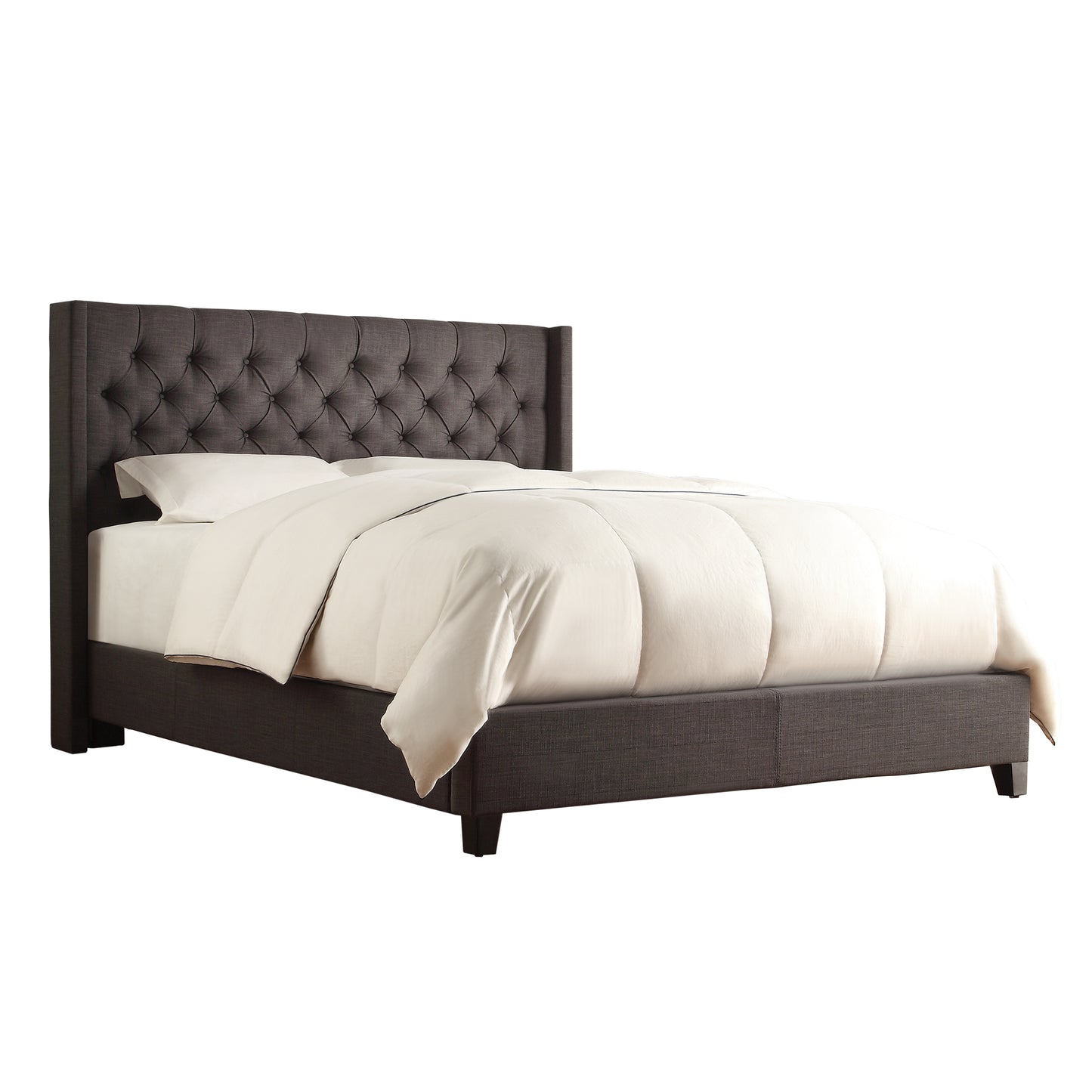 Wingback Button Tufted Bed - Dark Grey Linen, King