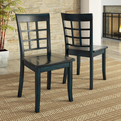 Window Back Wood Dining Chairs (Set of 2) - Antique Denim Finish