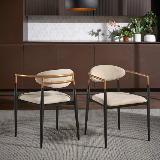 Mid-century Modern Dining Chair with Two-tone Copper & Black Finish (Set of 2) - Beige