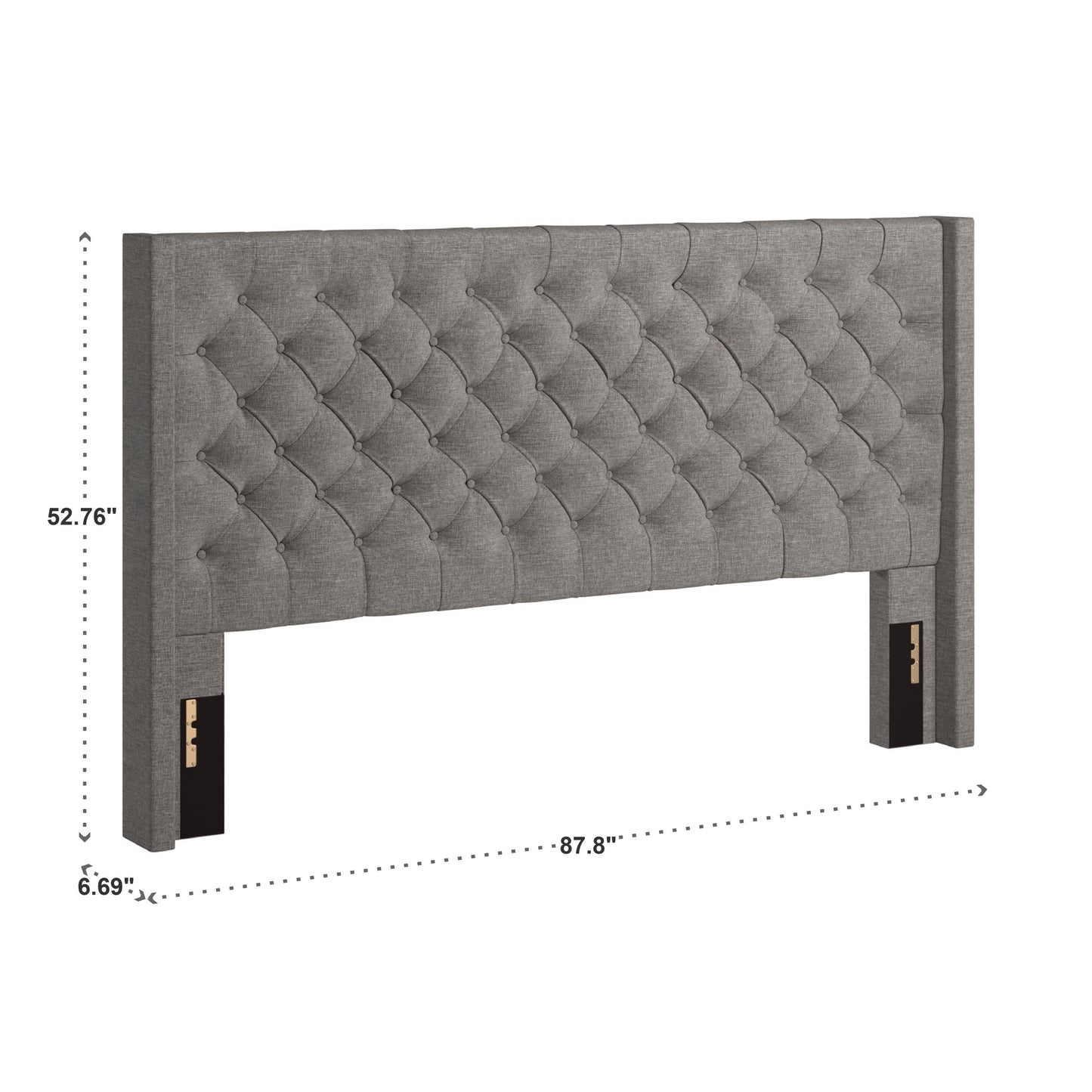 Wingback Button Tufted Linen Fabric Headboard - Grey, 52-inch Height, King Size