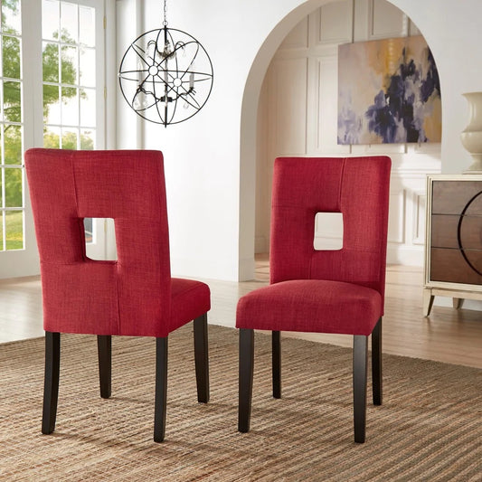 Keyhole Back Dining Chairs (Set of 2) - Red Linen