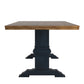 Two-Tone Rectangular Solid Wood Top Dining Table - Oak Top with Antique Dark Denim Blue Base