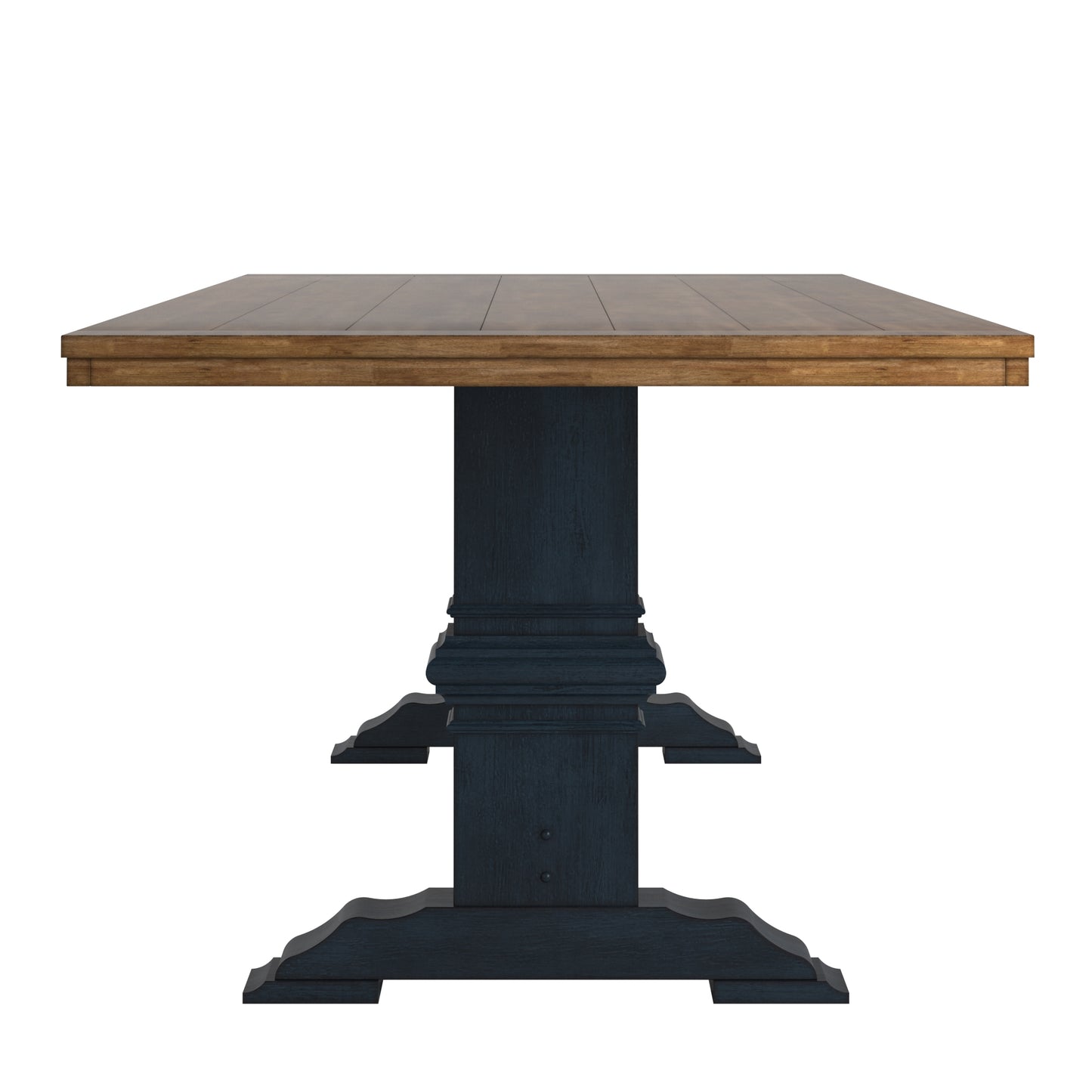 Two-Tone Rectangular Solid Wood Top Dining Table - Oak Top with Antique Dark Denim Blue Base