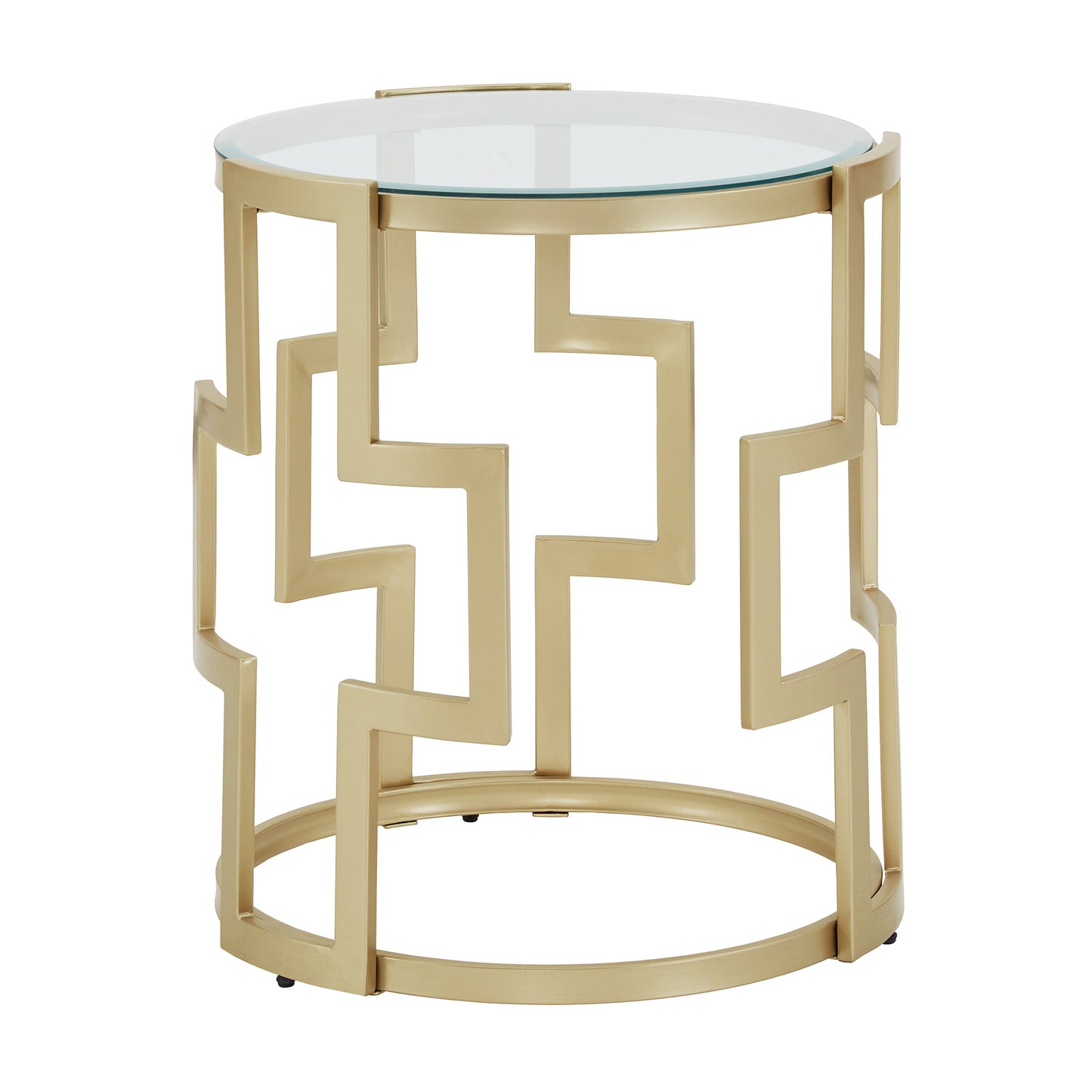 23" Tall Glass End Table - Matte Gold Finish, Clear Glass Top