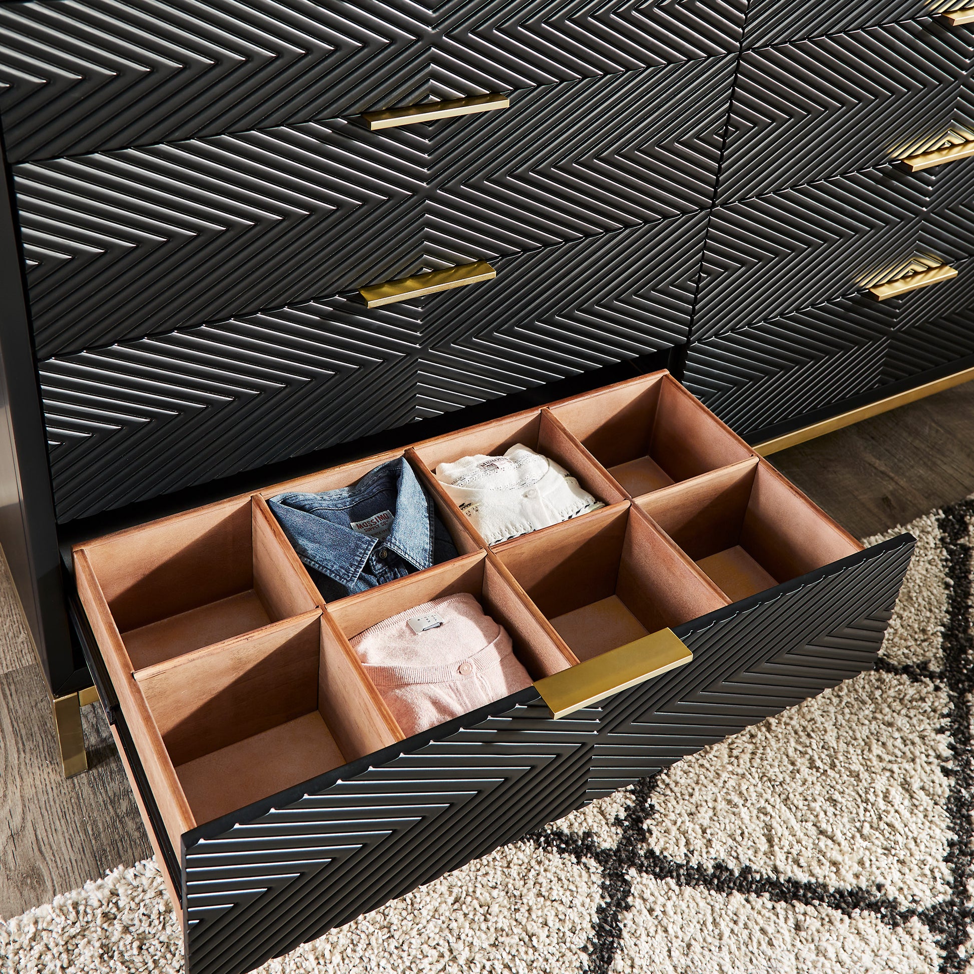 64" Wide 8 - Drawer Dresser - Black Finish, Gold Accent, Dresser Only by iNSPIRE Q Bold iNSPIRE Q Home 64" Wide 8 - Drawer Dresser - Black Finish, Gold Accent, Dresser Only by iNSPIRE Q Bold iNSPIRE Q Home