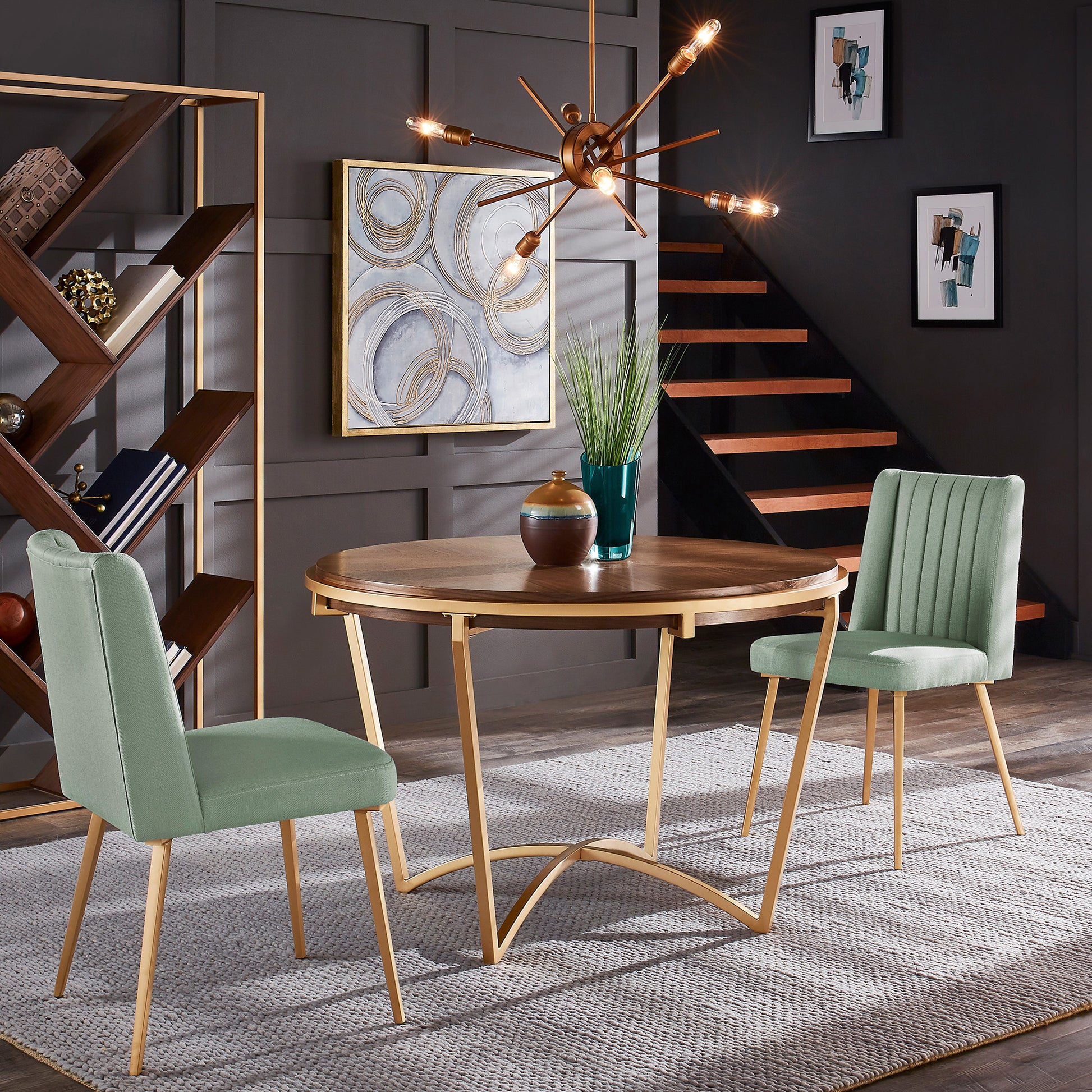 Natural Wood Finish Gold Metal Base Dining Set - Light Green Fabric,  3-Piece Set by iNSPIRE Q Modern – iNSPIRE Q Home