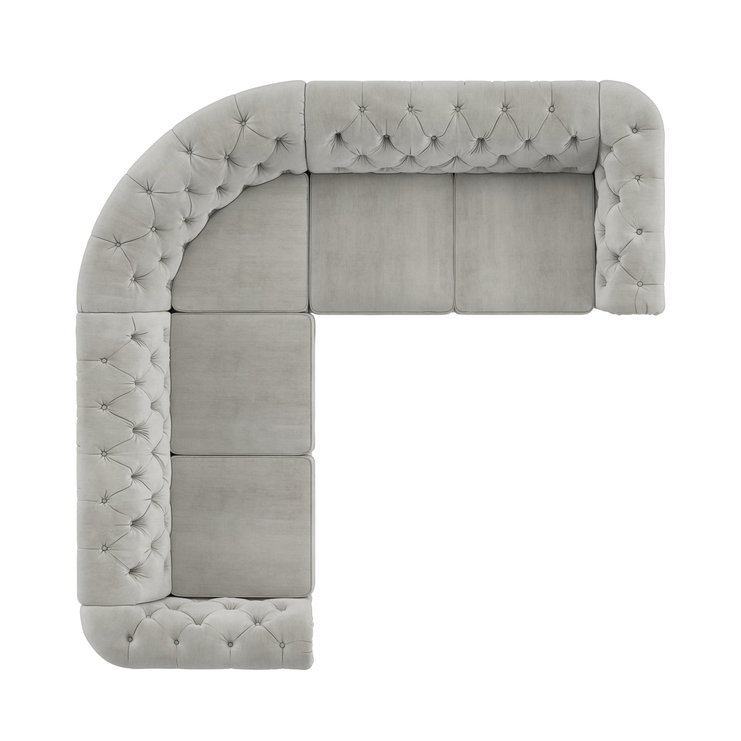 7-Seat L-Shaped Chesterfield Sectional Sofa - Grey Velvet