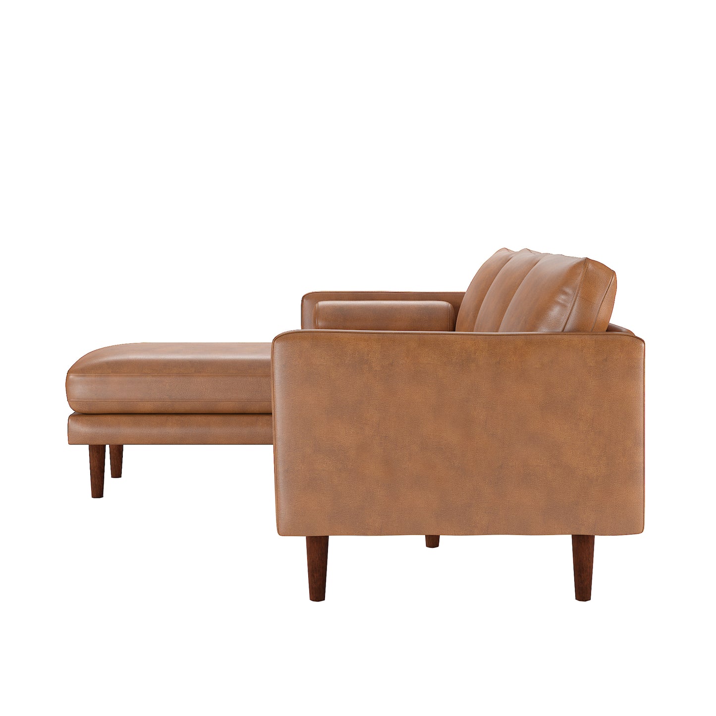Mid-Century Faux Leather Sectional Sofa - Caramel, Left-Facing Chaise, 3-Seat Sectional