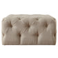 Rectangular Tufted Ottoman with Casters - Beige Linen