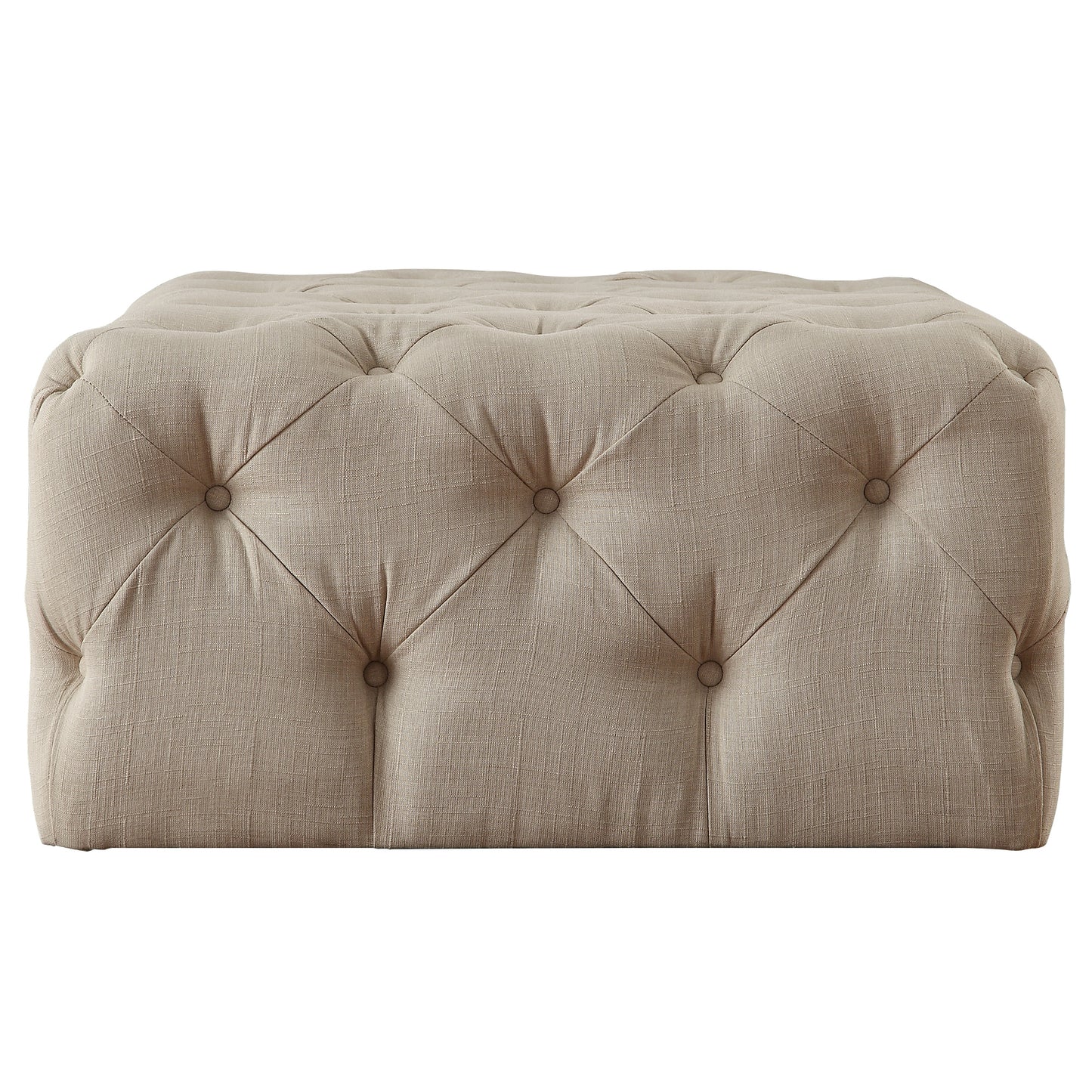 Rectangular Tufted Ottoman with Casters - Beige Linen