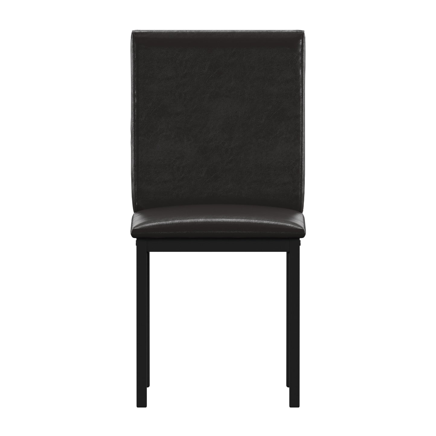 Metal Upholstered Dining Chairs - Dark Brown Faux Leather, Set of 2