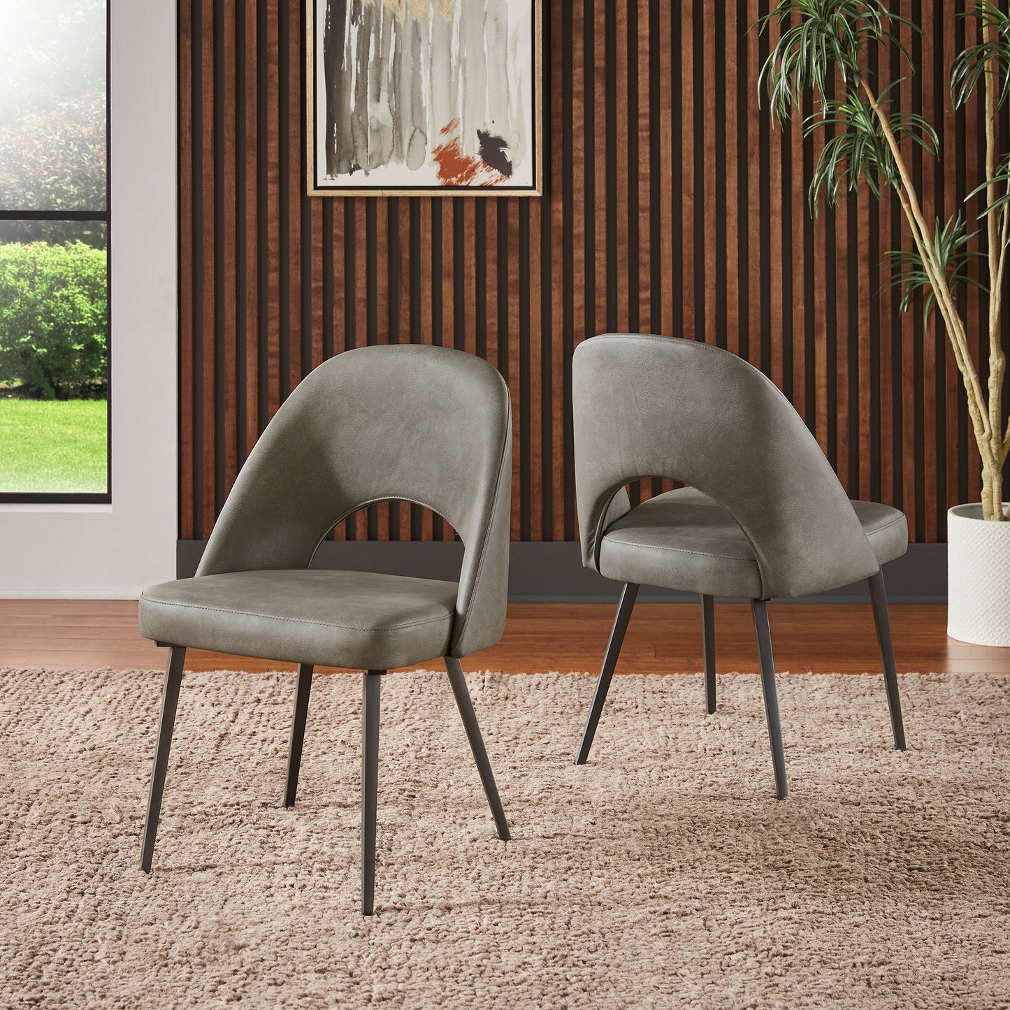 Upholstered Dining Chairs (Set of 2) - Light Gray PU Leather