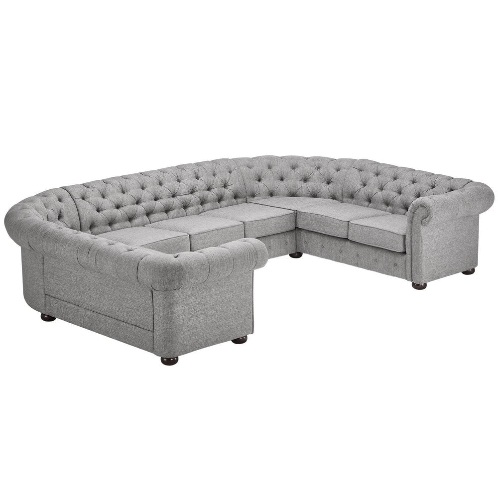 9-Seat U-Shaped Chesterfield Sectional Sofa - Grey Linen